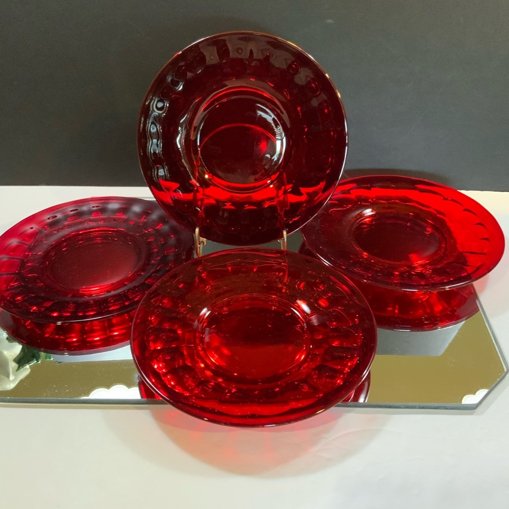Vintage Viking Luncheon Plates Georgian Ruby Red 8 1/4 Set of 4 Glass #61